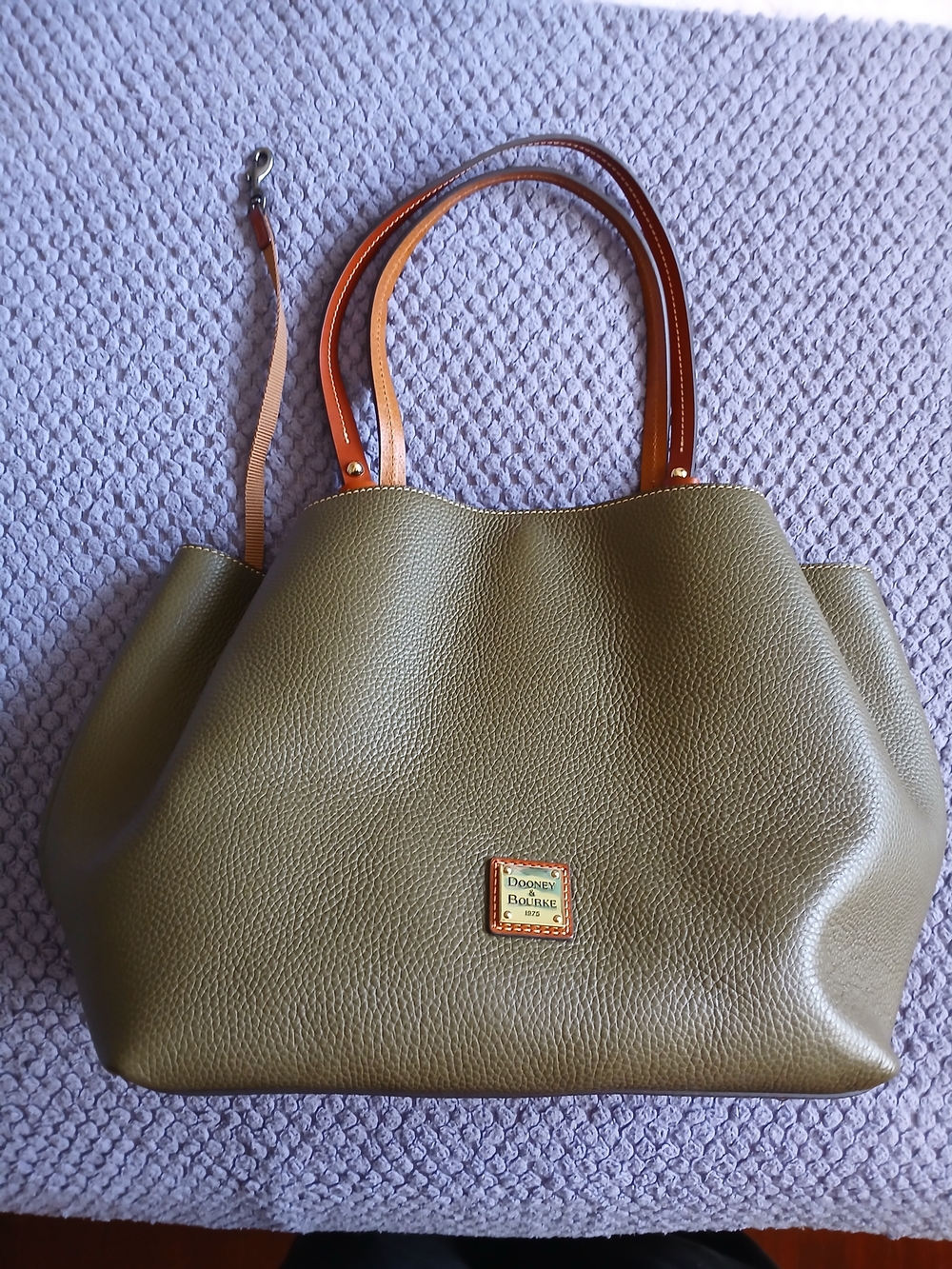 Dooney & Bourke Olive Leather Tote with Tan Handles